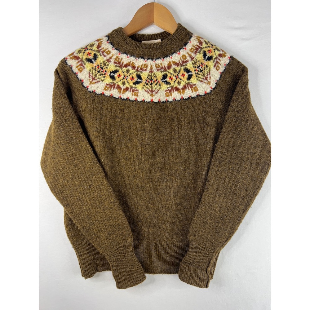 Vintage 1960's A Netty Product Wool Sweater Womens 40 Brown Fair Isle Scotland
